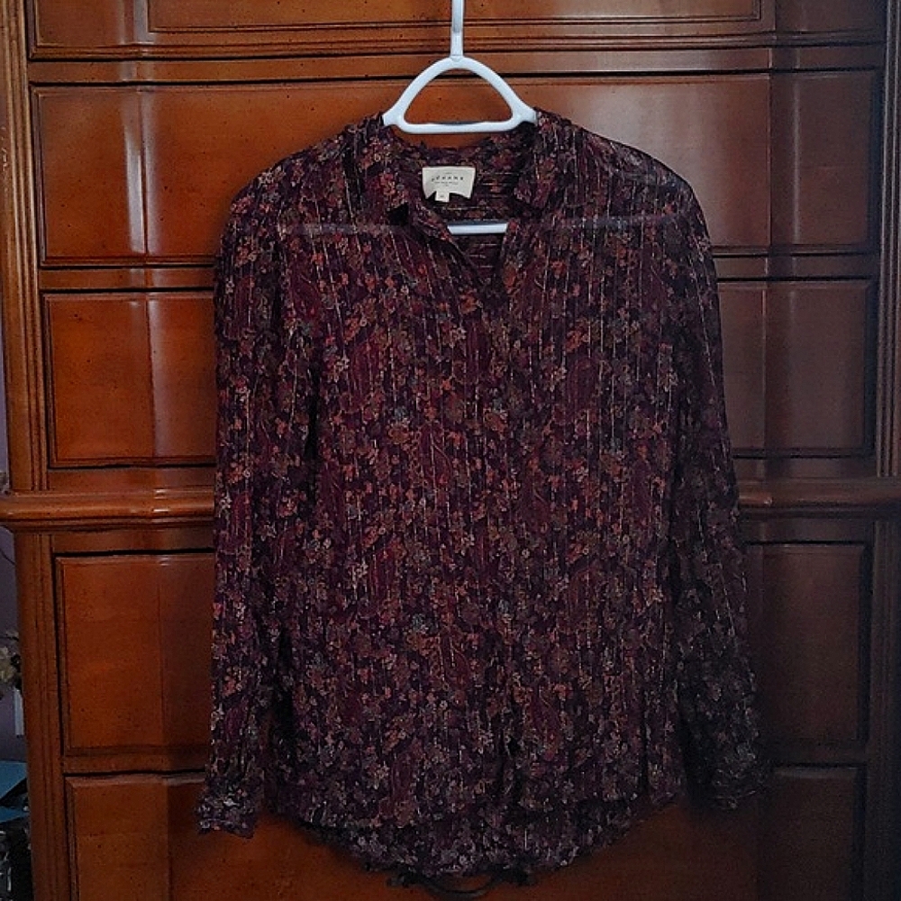 Sezane Burgundy Floral Button-Down Shirt